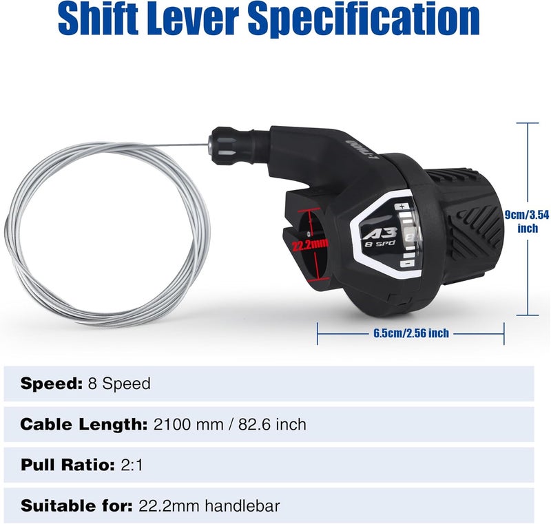 FOMAS Bike Shifter Lever 8 Speed Twist Grip Gear with Window Display Shift Cable for Mountain Bike Cruiser Bike - Image 3